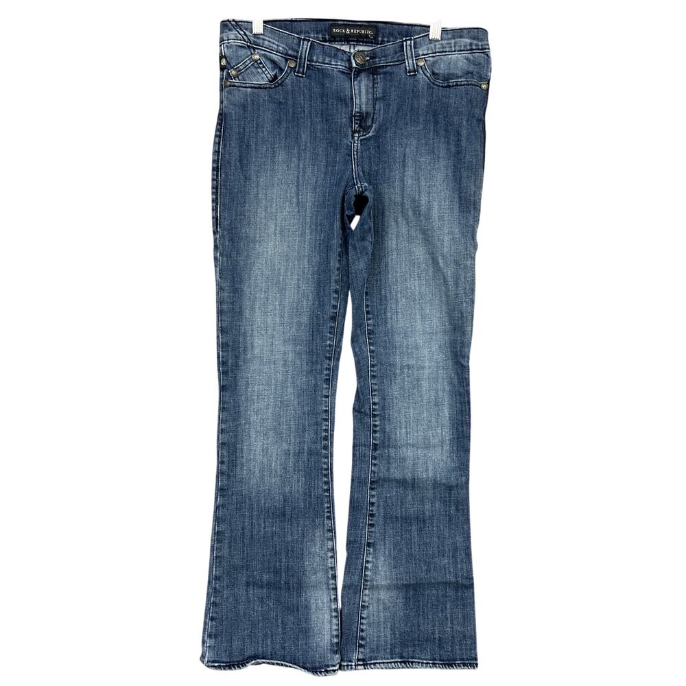 Rock & Republic Womens Jeans Blue Denim Mid Rise Kasandra Embroidered Stretch 12